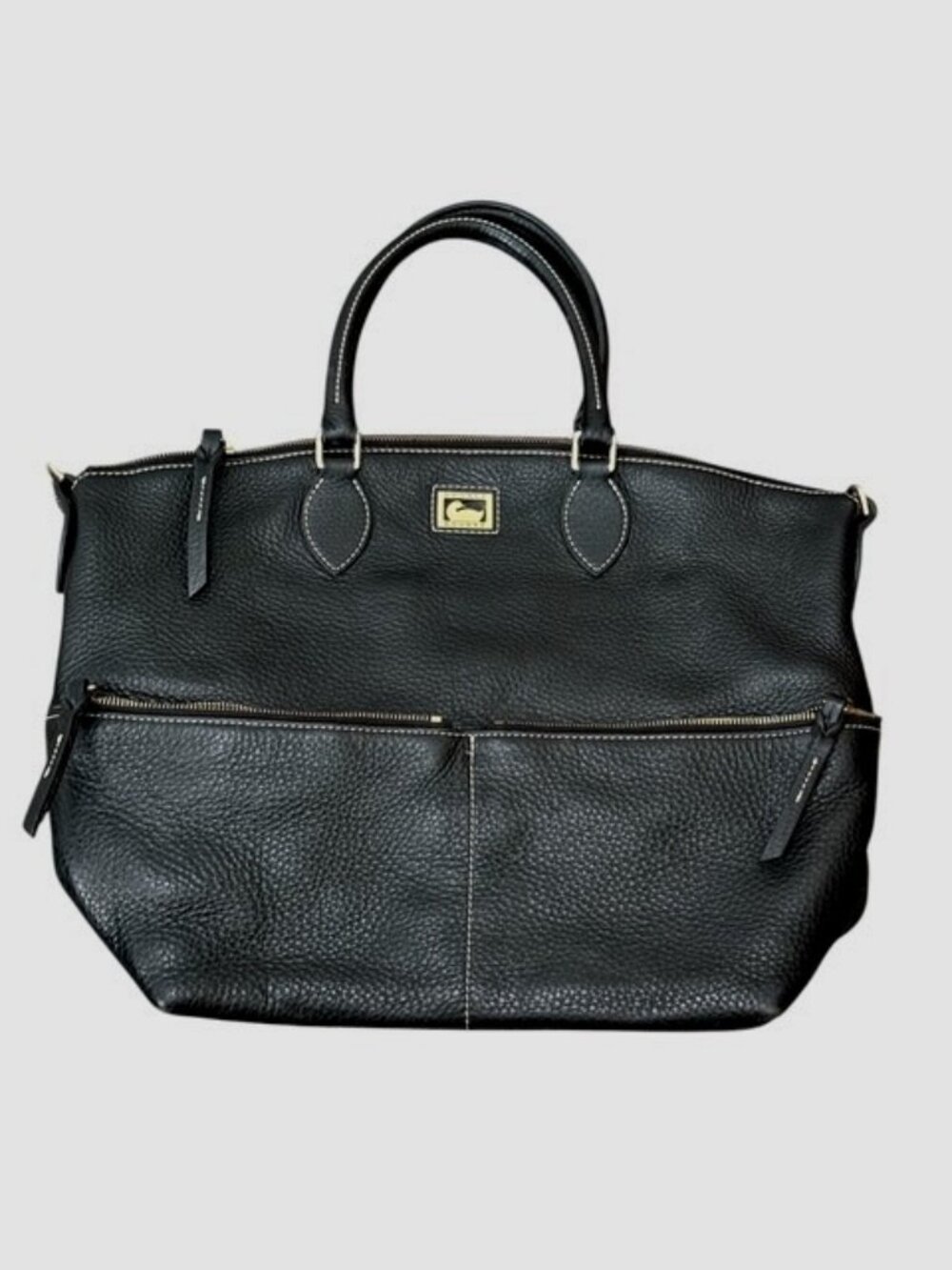 Dooney and Bourke Dillen Double Pocket Satchel Black Pebbled Leather Tote Bag